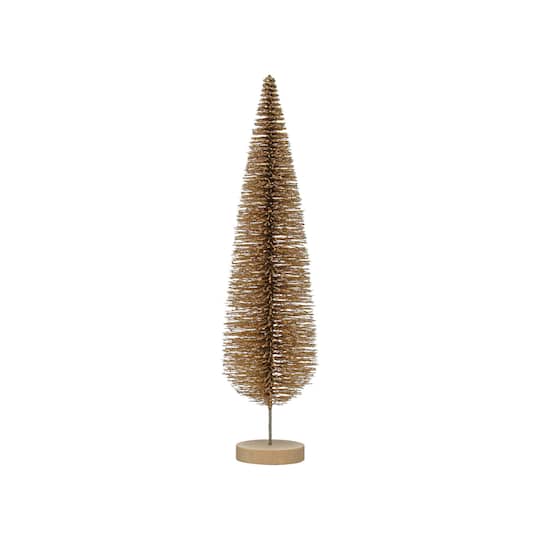 Hello Honey® 15" Gold Glitter Plastic Bottle Brush Tree with Wood Base